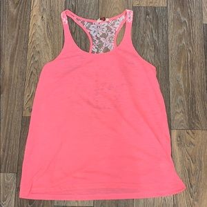 Bright pink tank top with lace back